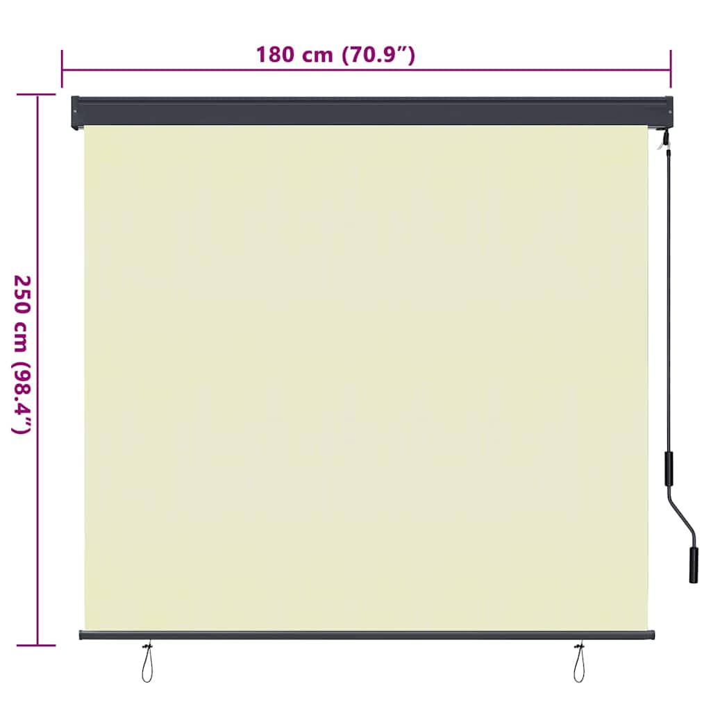 Cream Outdoor Roller Blind 180 x 250 cm Fabric and Aluminum