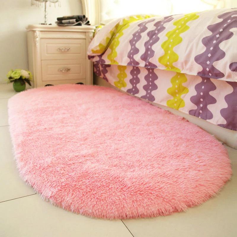 Bedroom Decoration Anti-Slip Home Oval Fluffy Soft Plush Carpet Floor Mat Area Rugs Bedside Shaggy
