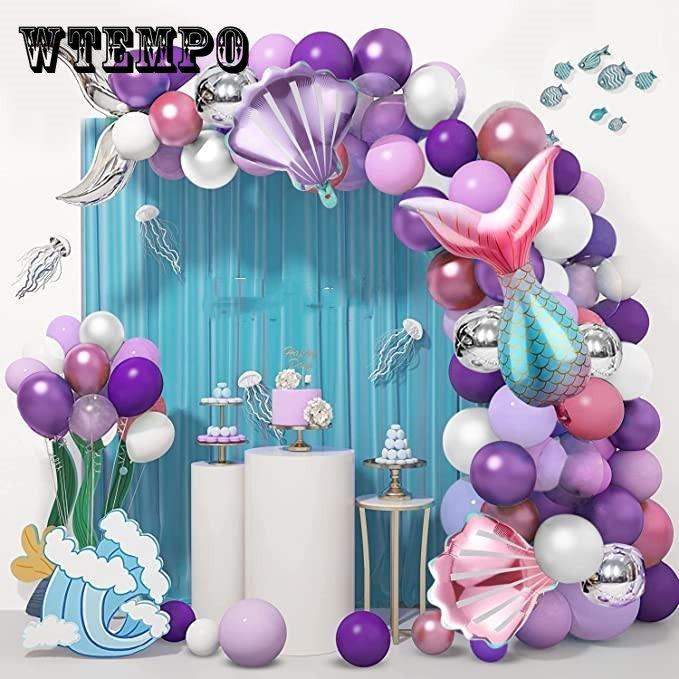 108 шт., воздушный шар в виде ракушки с хвостом русалки, гирлянда, арка, розовый, фиолетовый, латексный шар, детский душ для девочек, сувениры на первый день рождения, свадебный декор