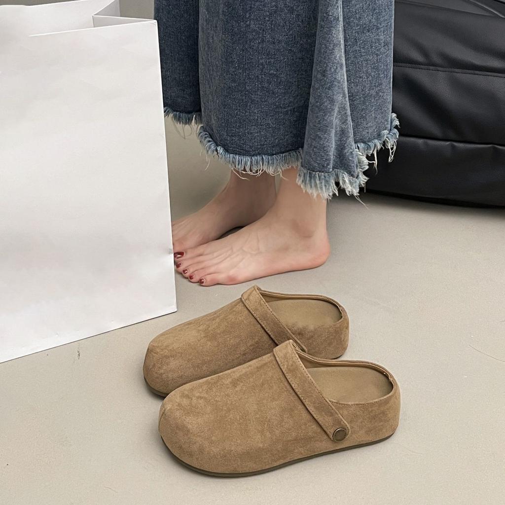 Baotou Half Slippers Women's Outer Wear 2025 New Fashionable Versatile One-pedal Thick-soled Non-slip Retro Baotou Slippers Women