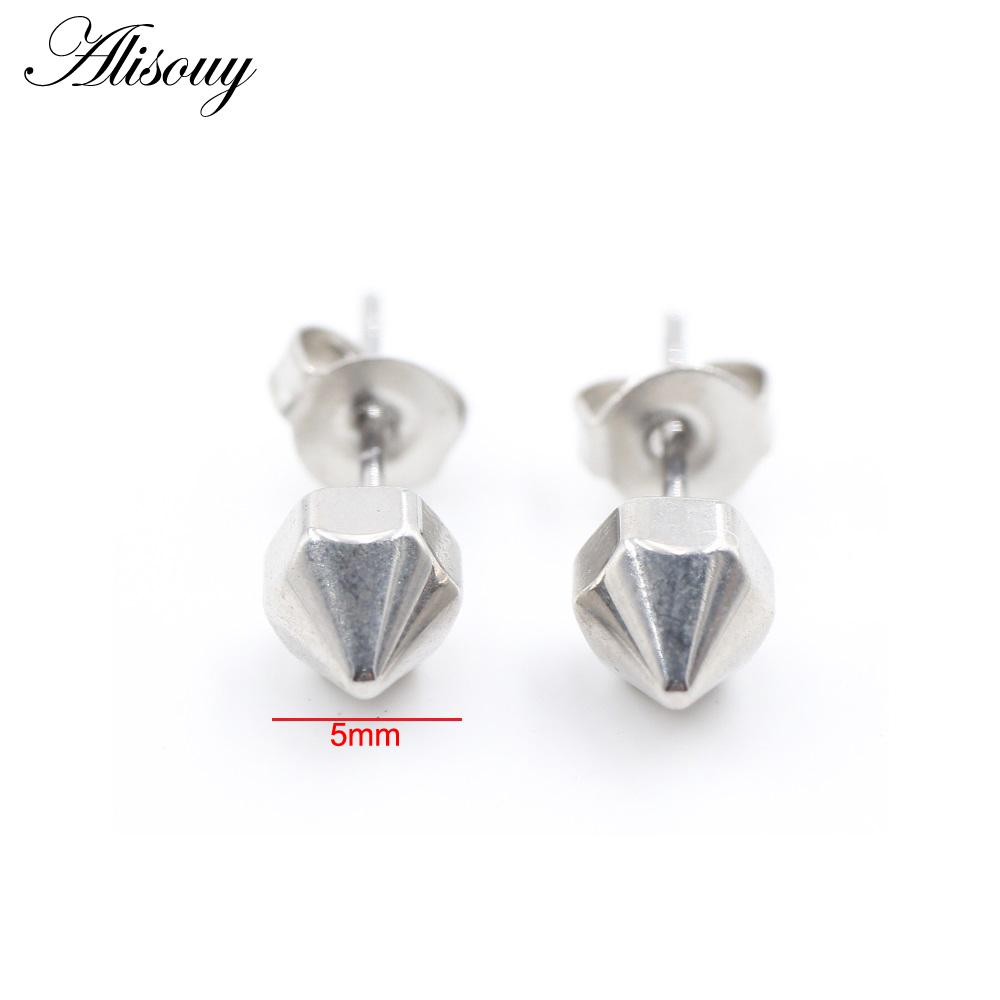 Alisouy 2 шт., нержавеющая сталь, крест, шестигранный конус, шип, квадратные, круглые, серьги-гвоздики, пирсинг козелка, поддельные, конусные, для мужчин и женщин