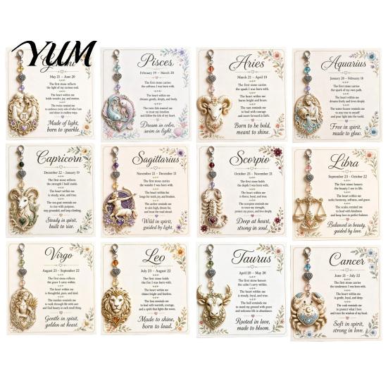 12 Star Sign Pendant Zodiac Keychain with Keepsake Card, Lightweight Pendant, Backpack Handbag Purse Charm, Inspirational Gift for Men Women Charm