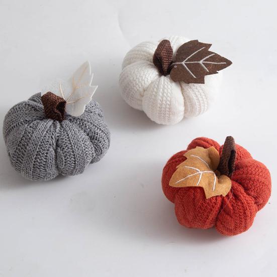 1/3Pcs Mini Knit Pumpkins Realistic Looking Faux Fall Harvest Crochet Pumpkins Thanksgiving Table Setting Small Knit Pumpkins