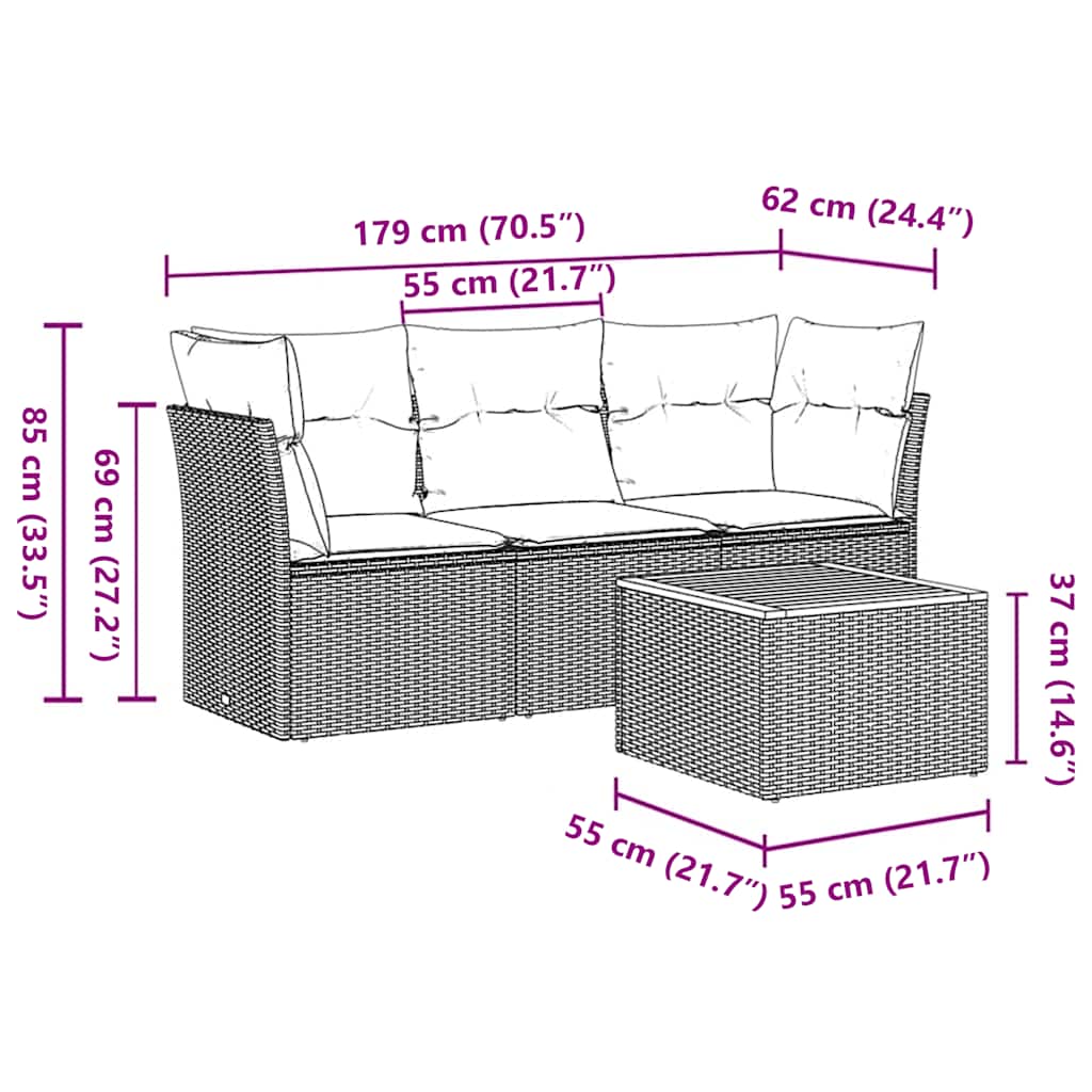 4 Piece Garden Sofa Set with Cushions Grey Poly Rattan