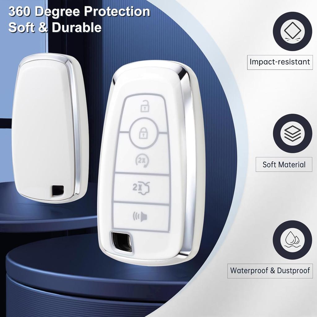 For Ford Key Fob Cover with Keychain Lanyard, Key Fob Case Protection for Ford Fusion Escape Expedition Explorer Edge Mustang Ranger 4 Button, Car