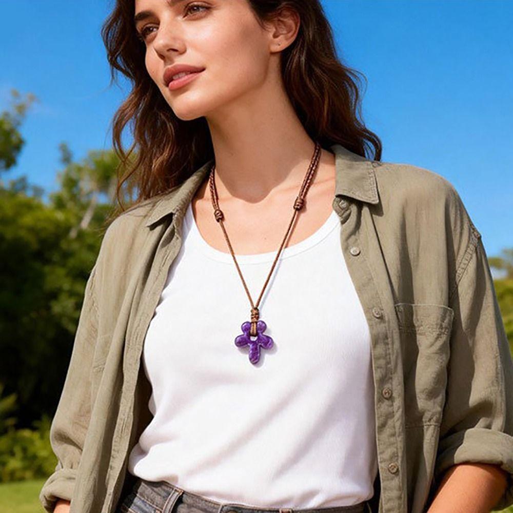 Semi-Precious Natural Stone Necklace Five-Petal Pendant Necklace Everyday Wear