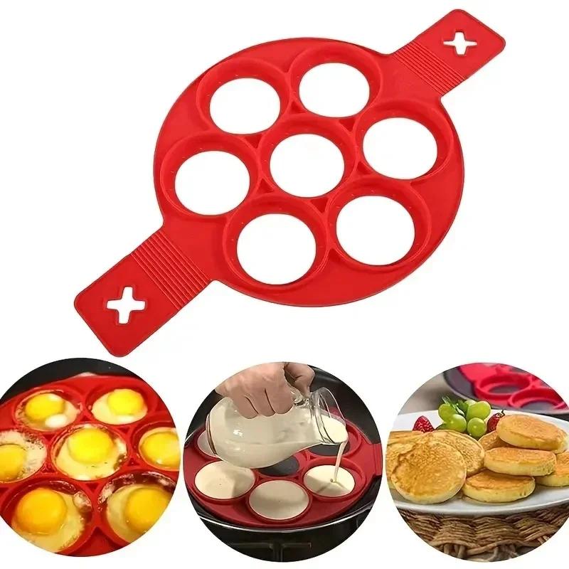 Silicone 7 Hole Circular Frying Pan Breakfast Pancake Mold DIY Baking Tool