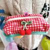 1 шт., симпатичная косметичка красного цвета вишневого цвета в клетку, большая вместимость, кавайный чехол для макияжа, креативный дизайн, фруктовый пенал