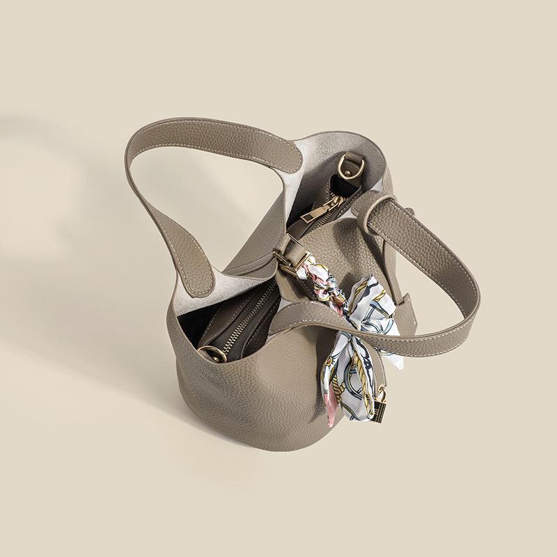 Весенняя женская сумка для работы, модная сумка-ведро, однотонная сумка-корзина, шелковый платок-подвеска, сумочка