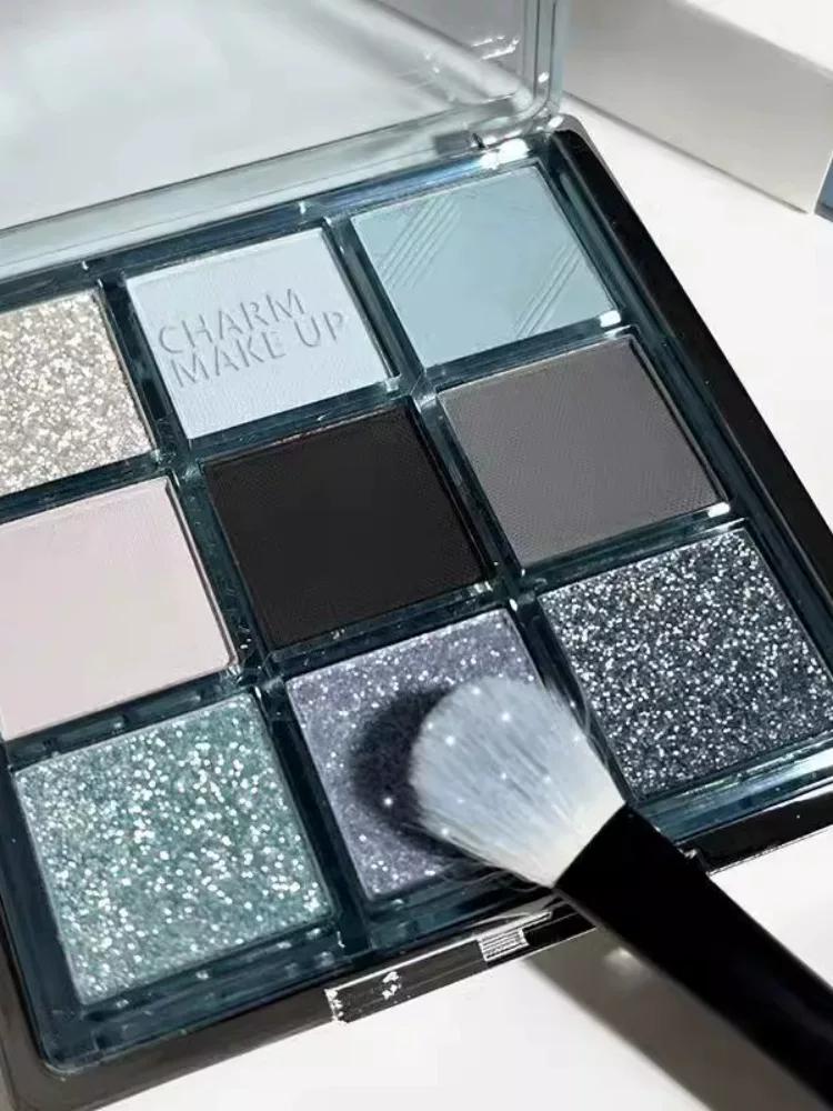 Baby Blue Small Smoky Eye Shadow Plate Low Saturation Cool Light Gray Ice Transparent Blue Matte Shimmer Multi-Color 9 Jiugongge Eye Shadow