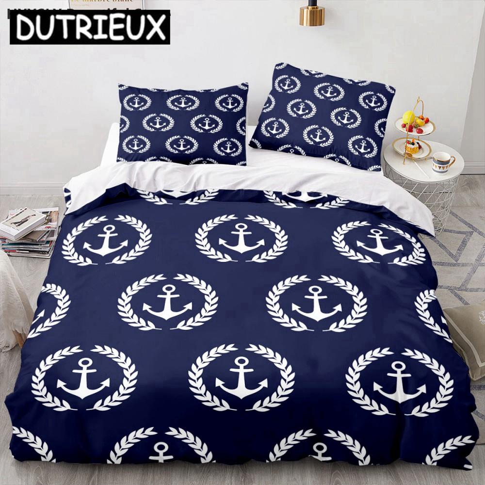 Ship Anchor Nautical 3D Duvet Cover Sea Pillowcases Quilt Cover Home Decor Gift Fashion Twin Queen King Polylester Bedding Set
