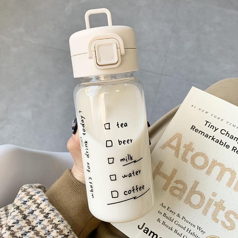 Бутылка для воды с изображением мультфильма и соломинкой, симпатичная пластиковая бутылка для питья, портативная герметичная посуда для питья молока, кофе, чая