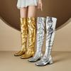 Women's Low-heeled Boots Autumn and Winter New Thick-heeled Large-size Golden Knee Boots