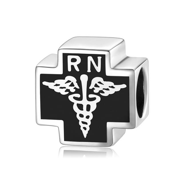 Серебряная шапочка медсестры 925 пробы с подвесками в виде сердца, мозга, легких, ребер, бусины, подходит для изготовления оригинального браслета из серебра 925 пробы.