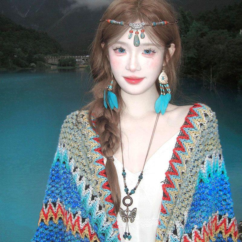 Винтажное богемное этническое ожерелье с подвеской из керамических бусин