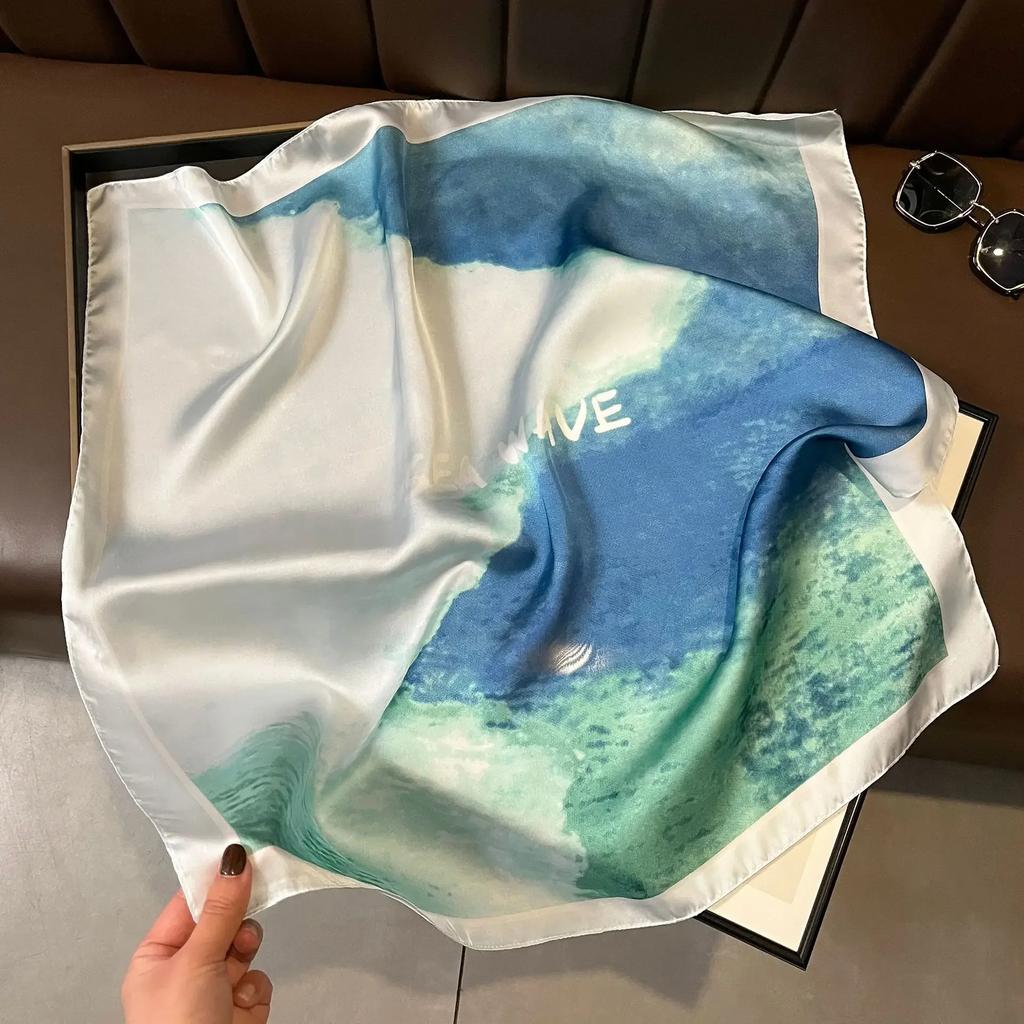 Plaid Silk Square Scarf Women Satin Shawl Wrap Hijab Female Hair Band Wrist Luxury Headkerchief 70*70cm Echarpe Bandana