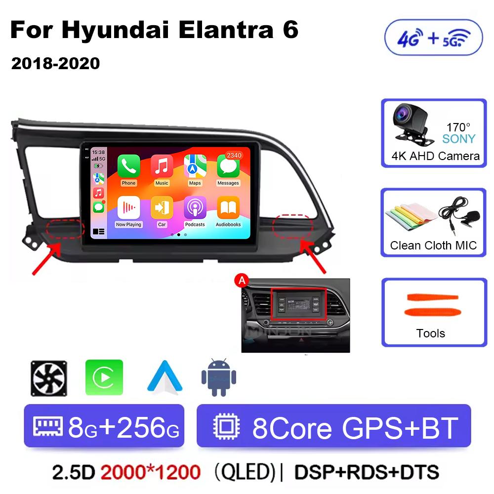 Для Hyundai Elantra 6 2018 2019 2020 Автомагнитола Мультимедиа Видео GPS Android 14 Беспроводной Apple Carplay QLED Экран Головное устройство