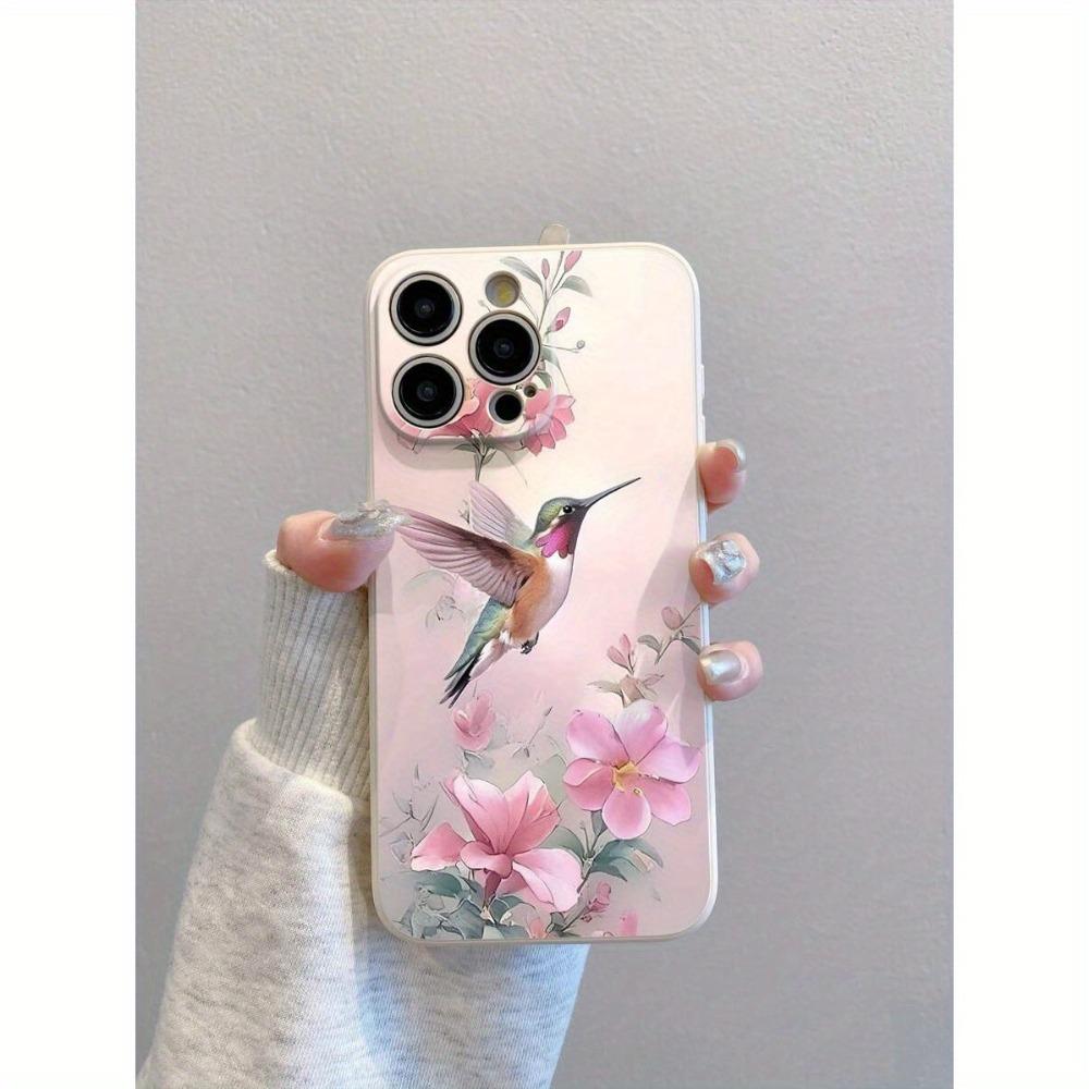 Чехол для телефона с рисунком розового цветка и колибри, подходит для iPhone 17 16 15 14 13 12 11 Pro/Max/Plus, противоударный и защищающий от падений