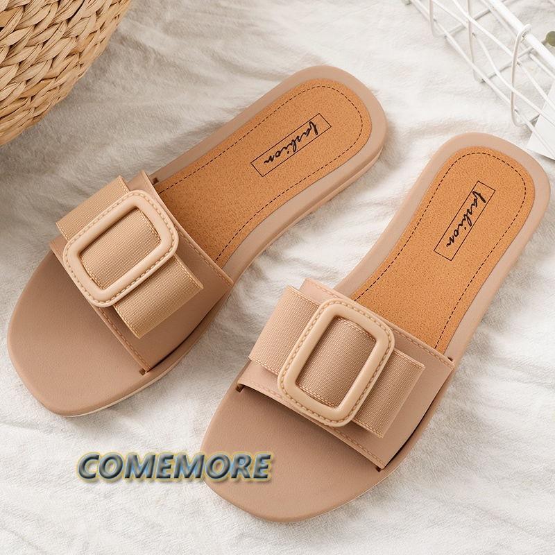 2024 Causal Women Slippers Flat Bottom Beach Shoes for Ladies Trend  Design Summer Outside Big Size Open Toe Female Slides Black