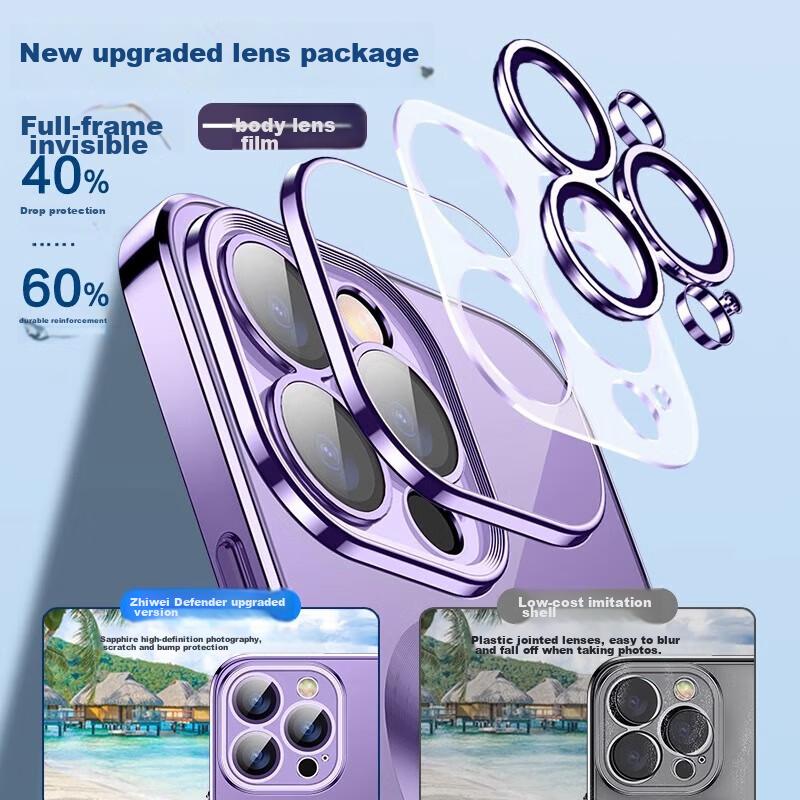 IPhone 15 Pro Max Case, IPhone Electroplated Magnetic Shockproof Upgraded Lens Full Protection Transparent Ultra-Thin Case, Elegant Silver