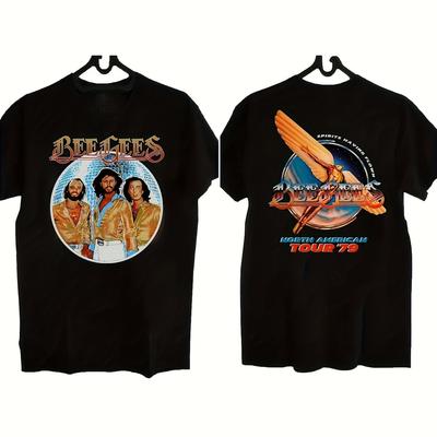 Винтажная графическая хлопковая футболка Bee Gees North American Tour 1976, черная, мужская, повседневная, с коротким рукавом, с ретро-логотипом группы