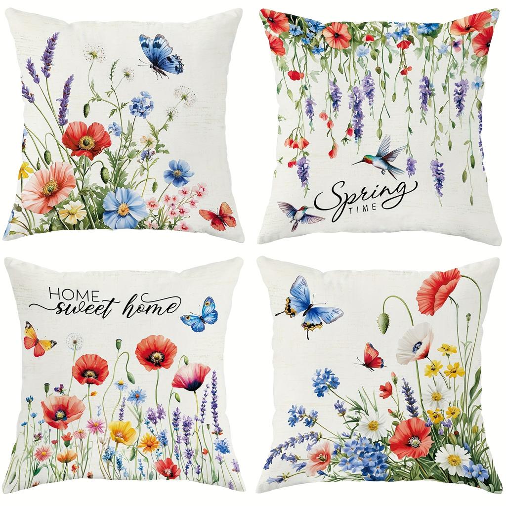 4Pc Floral Butterfly Pattern Home Decor Pillowcase Bedroom Living Room Sofa Decoration Polyester Cushion Cover With Zipper