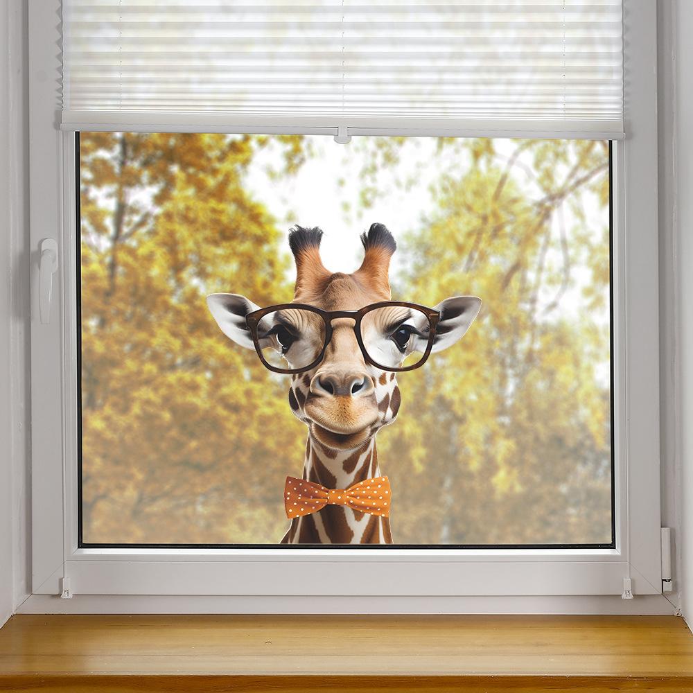 Painted Fun Wearing Glasses Giraffe Glass Window Beautify Decorative Wall Stickers Electrostatic Uv