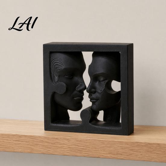 Artistic Face Decor 3D Printed Double Sculpture Modern Abstract Side Ornament Matte Black Human Statue for Desk Decoration