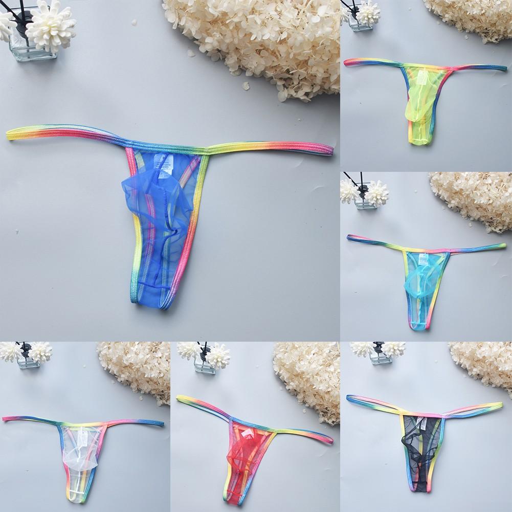 Mens Low Waist Briefs Mesh Thong Underpants Briefs