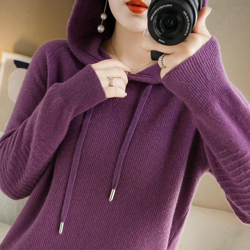 New Autumn and Winter Korean Style Women's Hooded Long-sleeved Sweater Women's Pullover Bottoming Solid Color Sweater