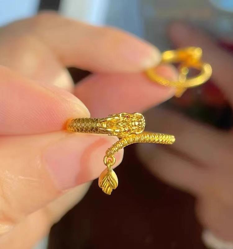 Кольцо с изображением хвоста дракона для женщин - регулируемое золотое ретро-ювелирное изделие