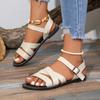 2024 Summer Hot Selling Women's Shoes Solid Color Open Toe Women's Sandals Casual Large Size Low Heel Buckle Roman Sandals
