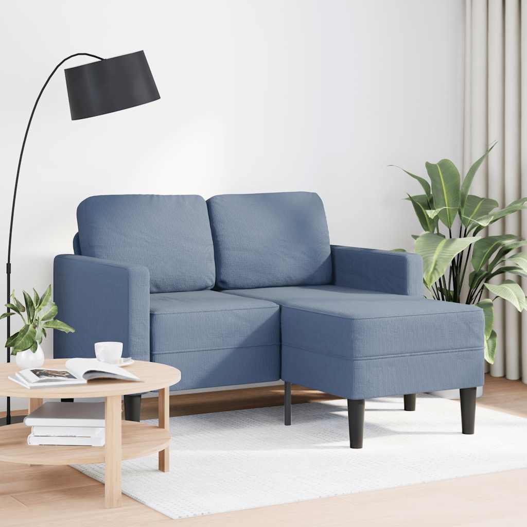 2 Seater L Shaped Sofa with Chaise Longue Blue 125 cm Linen