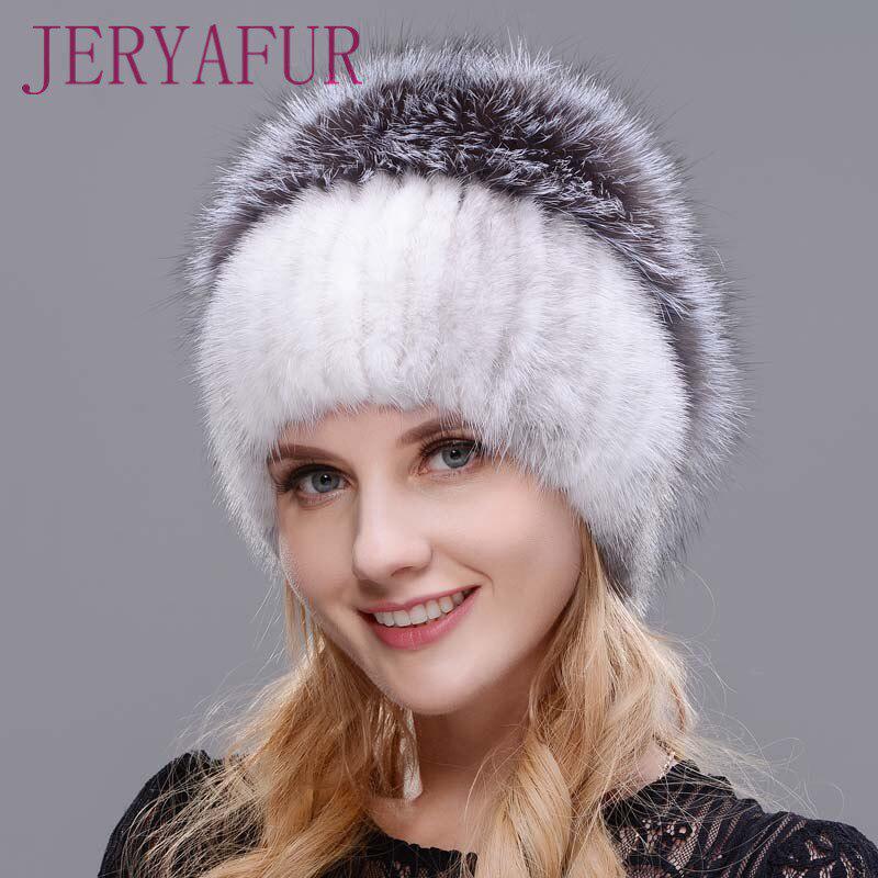 JERYAFUR Женская модная зимняя шапка из натурального меха норки и чернобурки