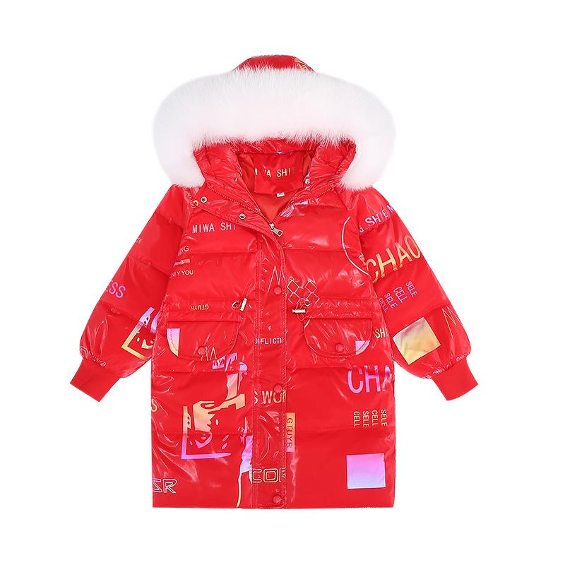 Children's Down Jacket Mid-length Shiny Winter New Style Fashionable Baby Girl Winter White Duck Down Jacket