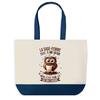 Tote Bag - PLANETEE - Sac Shopping Fond Bleu Sage-Femme Chouette - Coton 40x45 Cm - Grand Format - Fabriqué En France