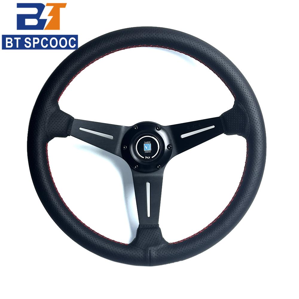 N 14inch Steering Wheel Car Sport Deep Dish Perforated Leather/Suede Steering Wheels 350mm Red Line 3 spoke