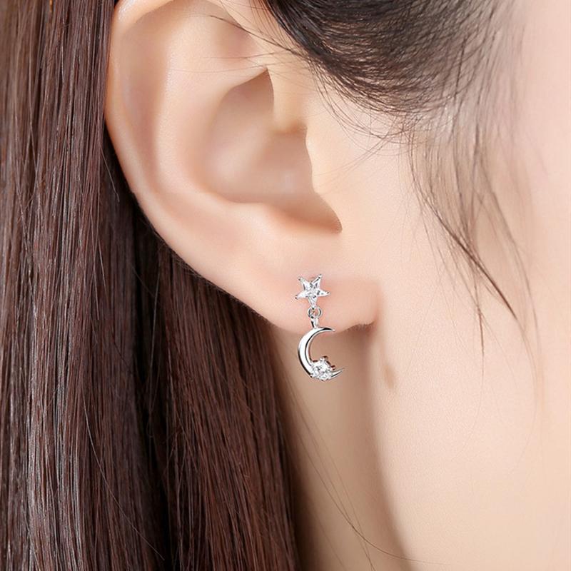 Модные асимметричные серьги серебряного цвета, серьги-подвески в виде звезд и луны для женщин, невест, подружек невесты, подарки на День святого Валентина