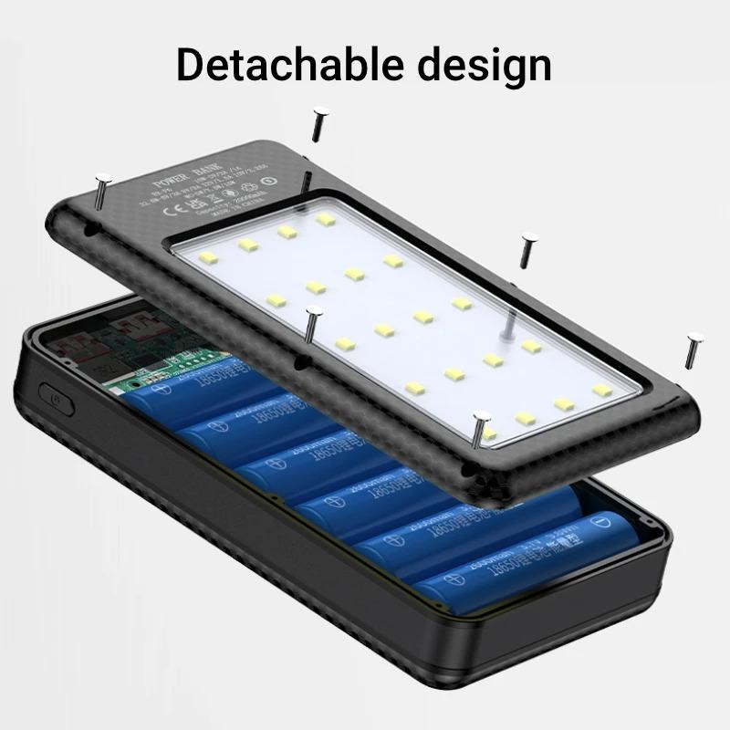 6*18650 внешний аккумуляторный бокс с двумя USB-портами типа C, зарядный чехол с фонарями для кемпинга, 20000 мАч, внешний аккумуляторный футляр для хранения и зарядки