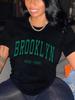 Brooklyn Letter Print Crew Neck Unisex T-shirt Casual Short Sleeve Drop Shoulder Top Tees WoUnisex Clothing
