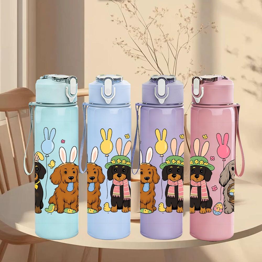 1PC Dog Bunny Easter Group 750ml Color Plastic Sports Water Bottle Leakproof Flip Straw Lid Suitable for Sports Office Home Use
