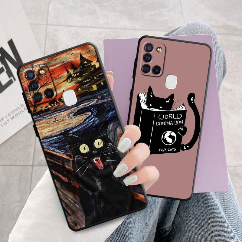 Милый чехол с изображением кота для Samsung Galaxy A20e A10 A40 A02s A03s A04s A03 Core A04 A50 A70 A10s A02 A01, мягкий черный чехол из ТПУ