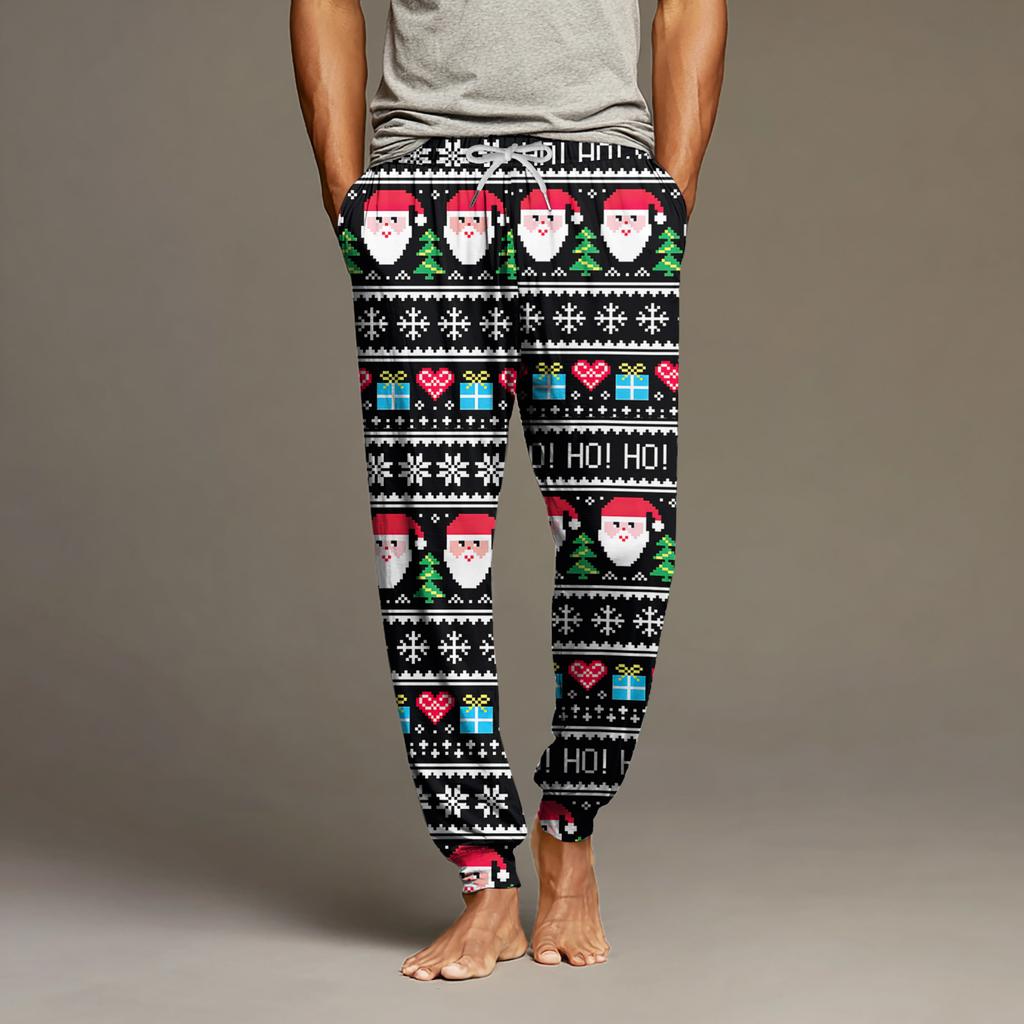 Мужские повседневные брюки с карманами на кулиске и манжетами, домашние брюки для сна