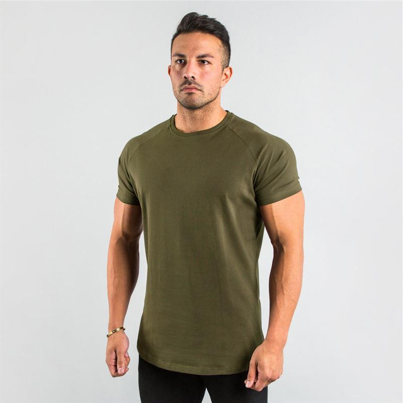 Summer Fitness Sports Short Sleeve T-shirt Work Clothes Solid Color European and American Men's Top