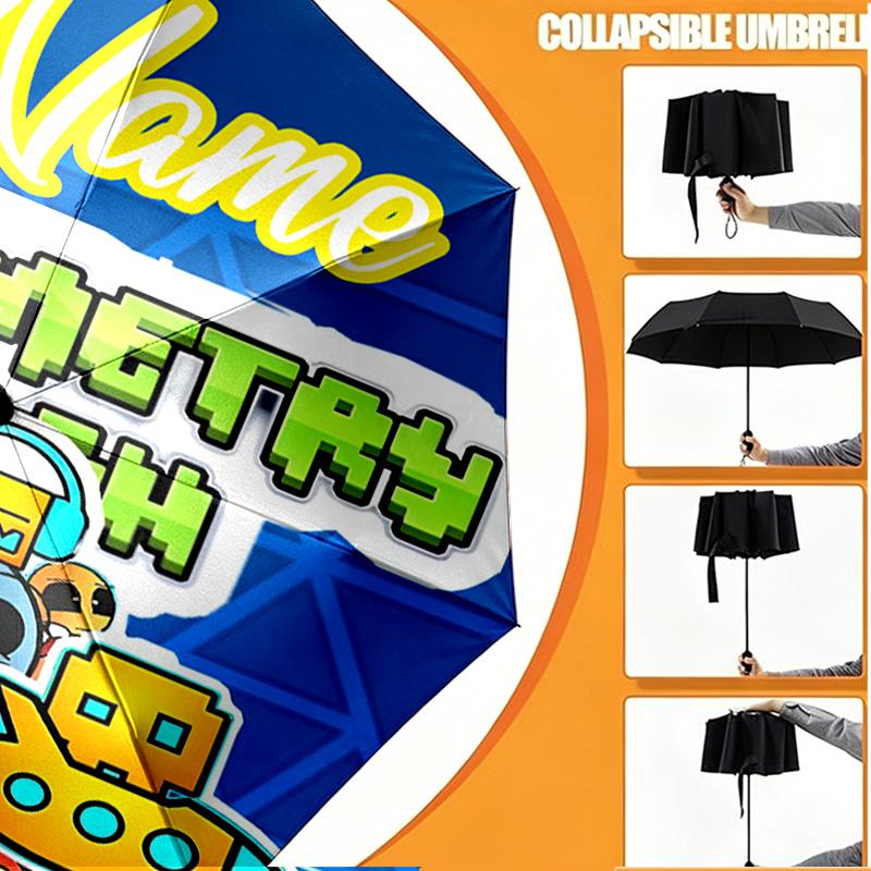 Custom Name Personalized Geometry Dash Print Umbrella, Auto Open Close, 8‑Rib Sturdy Frame, Commute Camping Hiking Use, Birthday Gift