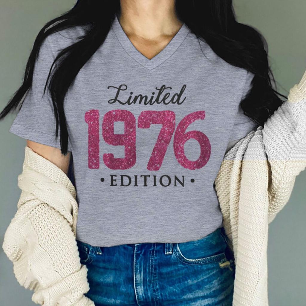 Limited 1976 Edition Tshirts Fun Women Unisex Short Sleeve V Neck Birthday Commemoration Tshirts Gifts