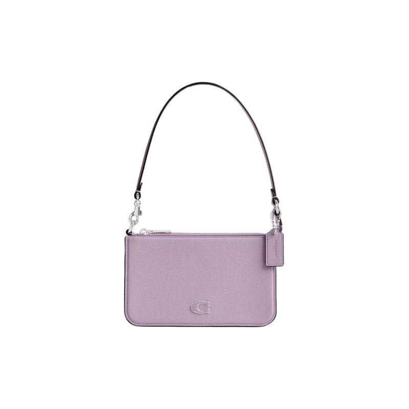 Coach Сумка 20 тисненый логотип с буквой молния зернистая кожа и холст ручная сумка на плечо маленькие женские сумки фиолетовый CJ797-SF1