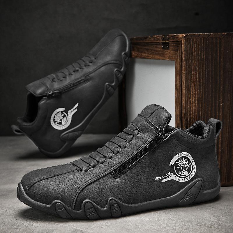 Мужская обувь новая осень уличная повседневная черная маленькие кожаные туфли боковая молния кожаные кроссовки мужские