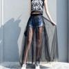 Summer Long Lace Skirt Women Black White Mesh Voile Casual Skirts Low Waist Bohemian Sexy Transparent Maxi Wear