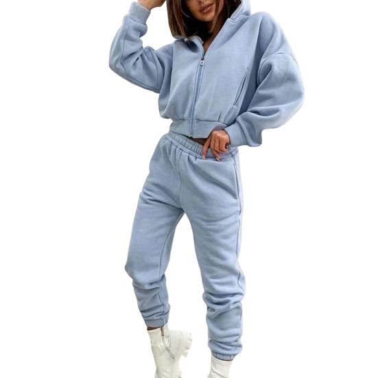 2 шт./компл. женское пальто и брюки комплект свободная молния эластичная талия с капюшоном сплошной цвет теплые флисовые эластичные манжеты